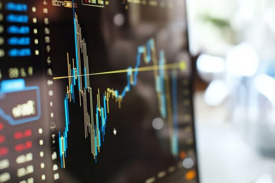 Analyzing financial data on a digital screen displaying stock market trends