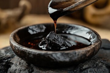 Himalayan shilajit selection: organic resin oozing from mountain summits