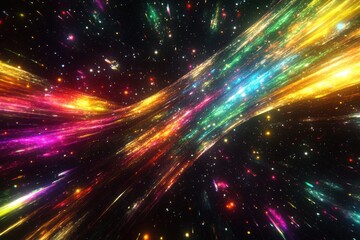 Fototapeta premium Imaginative depiction of an extraordinary galactic landscape. Brilliant neon flashes in motion. Astral domain, pulsar twinkling in space. Explosion within the cosmos