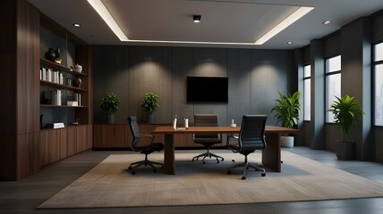 Zoom virtual background of office room for remote work enhancing professional online meetings and presentations