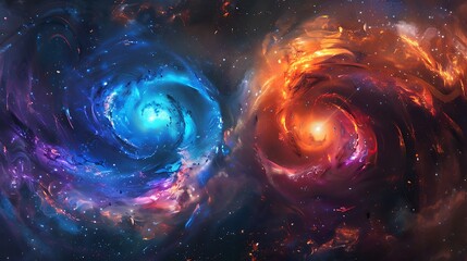 Fototapeta premium Cosmic Dance: Blue and Orange Swirling Nebulae