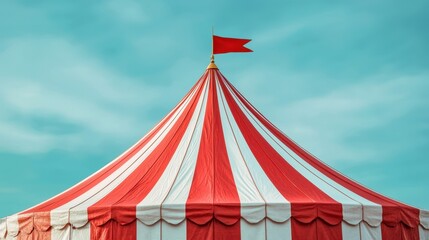 Red White Striped Circus Tent Top Blue Sky Background Festival