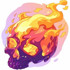 Fototapeta premium Fiery Skull Illustration Colorful Cartoonish Flaming Skull Clipart