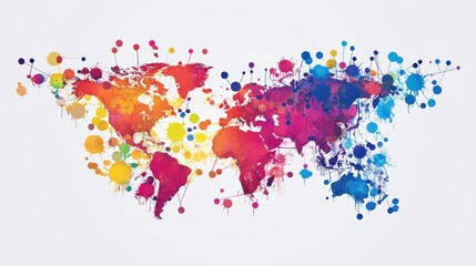 Fototapeta premium Global Connectivity: A Watercolor World Map