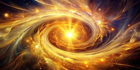 Fototapeta premium A radiant golden vortex of swirling energy, a celestial dance of light and stardust, captivating the cosmos.