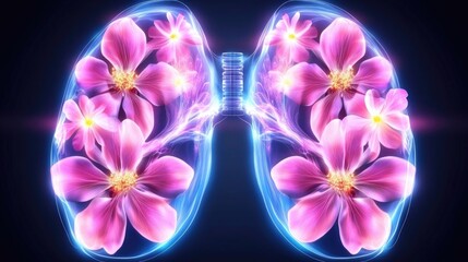 Fototapeta premium Understanding asthma symptoms and treatment methods with floral lung concept