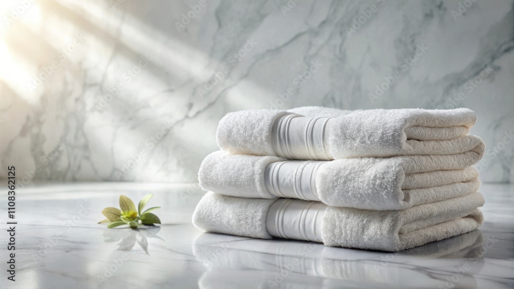 Aufkleber freshly laundered towels stacked on a marble surface with soft sunlight streaming through the window