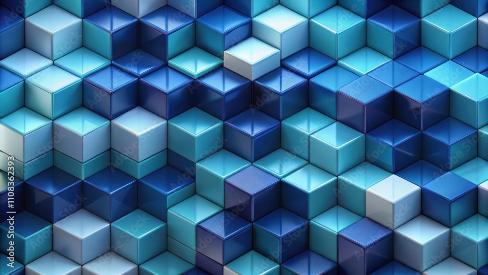 Leinwandbilder A vibrant and captivating pattern of blue and teal cubes, creating a visually appealing abstract composition.