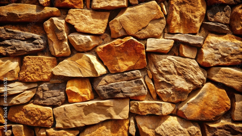 Poster a close-up of a wall made of large, irregularly shaped, rough-hewn stones, exhibiting a diverse arra