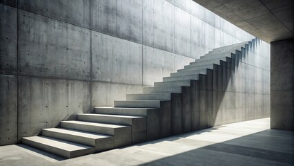 Obraz premium A concrete staircase leading to an unknown destination, cast in a soft light, symbolizing the path of progress and the pursuit of aspirations.