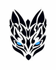 tribal art abstract design of wolf face with burning eyes for tattoo