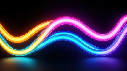 Obraz premium Colorful Neon Light Waves on Dark Background for Abstract Design or Art