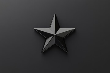 Glossy black star on dark background with geometric design