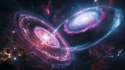 Obraz premium Cosmic Dance: Spiraling Galaxies in Deep Space