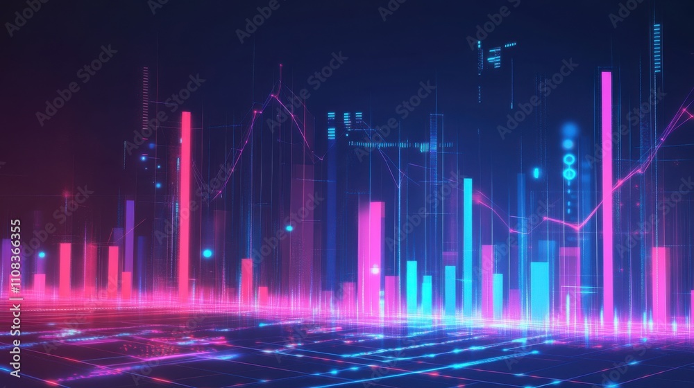 Poster colorful digital data visualization with abstract graph elements
