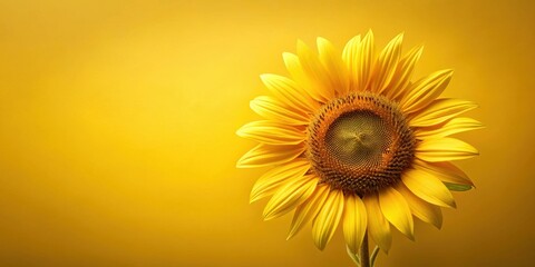 Obraz premium A single sunflower bloom, with vibrant yellow petals, stands against a backdrop of golden yellow, symbolizing warmth, optimism, and the beauty of nature.