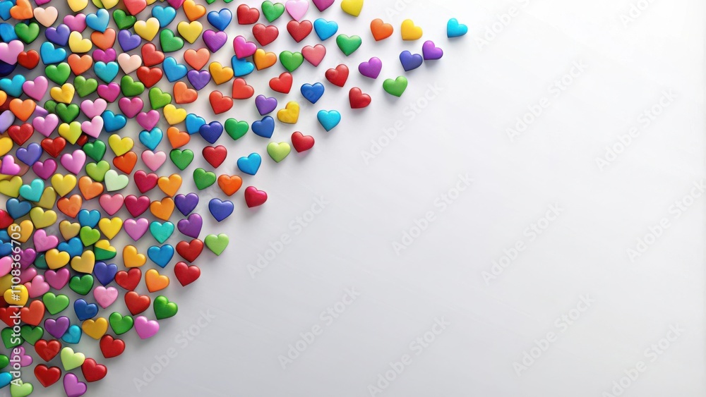 Aufkleber A vibrant array of colorful heart shapes cascades down the left side of the frame, creating a cheerful and dynamic composition.