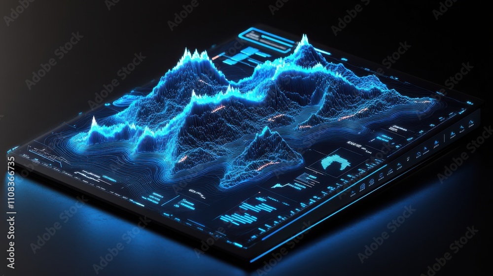 Poster futuristic data visualization with 3d graphs and analytics elements