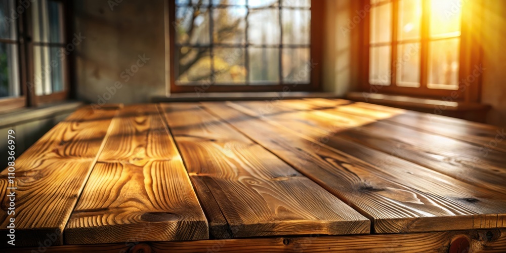 Poster sunlight streams through a window, casting warm light upon a rustic wooden table, creating a perfect
