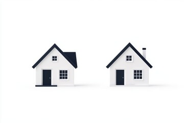 Minimalist white model houses with black roofs on plain background