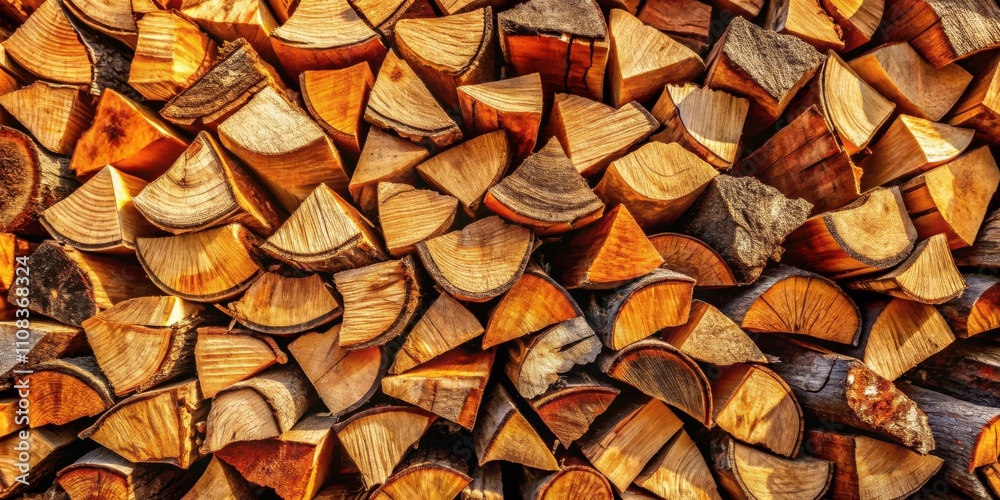 Poster a close-up texture of stacked firewood, showcasing the intricate grain patterns of the wood and the 
