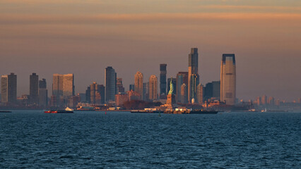 Obraz premium Lower Manhattan with Freedom Tower. World Trade Center over Hudson river. NY with World Trade Center tower.