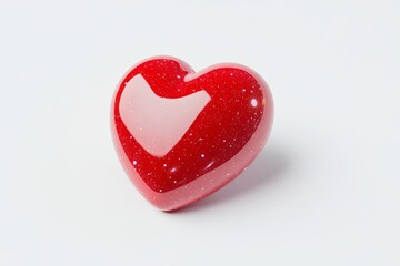 Sparkling red heart-shaped object on white background