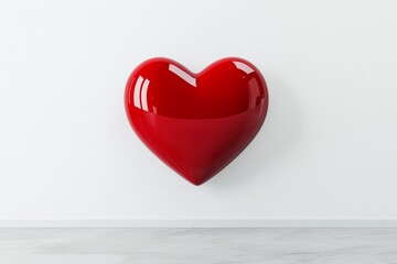 Fototapeta premium Red heart sculpture against minimalistic white wall