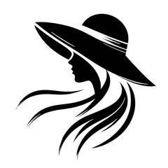 Black and white silhouette of a woman in a hat, a girl