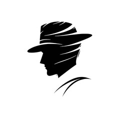 Black and white silhouette of a man in a hat