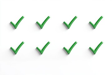 Eight green check marks on white background in aligned pattern