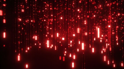 Abstract Red Light Particles Flowing in Dark Background