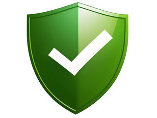 white check mark on green shield isolated on transparent background
