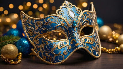 AI-generated image of the New Year celebration with party favors New Year mask