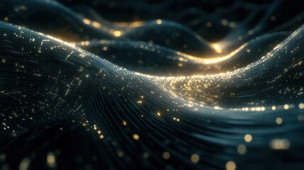 Fototapeta premium Abstract Waves of Light in a Dark Background with Glittering Spots