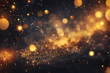 Radiant Golden Sparkles Glitter and Bokeh Lights on Dark Background for festive, Holidays, Banner