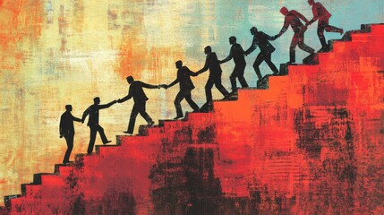 Teamwork and Collaboration Concept Illustrated by Climbing Steps