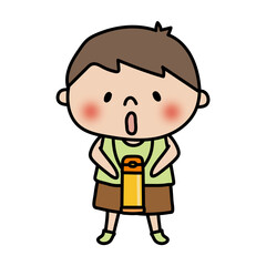 水筒を首から下げる子供（男の子）