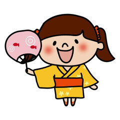 うちわを持っている浴衣を着た子供（女の子）
