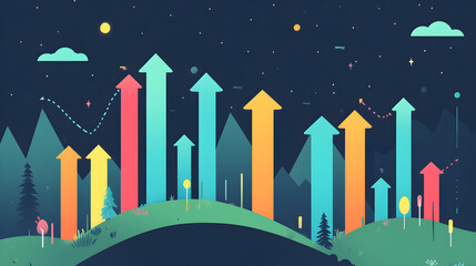 Fototapeta premium A timeline chart illustrating data growth with increasing bars or arrows