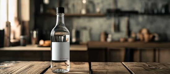 A premium tonic water bottle with minimal label, clear glass, elegant cap