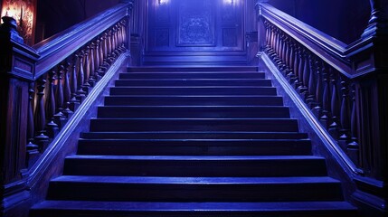 Haunting Stairs in a Dimly Lit Mansion with Creaky Steps, Evoking an Eerie Atmosphere of Mystery and Suspense
