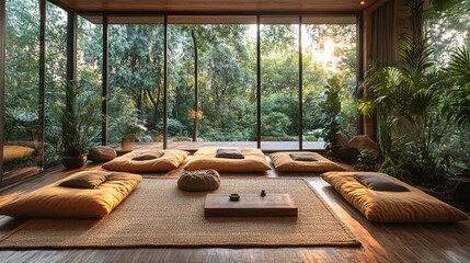 Fototapeta premium Serene Meditation Room with Natural Textures