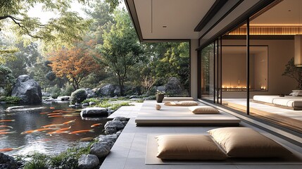 Fototapeta premium Tranquil Meditation Space with Scenic Nature Views