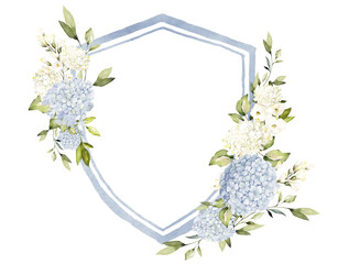 Hydrangea Flower Wedding Crest - Monogram Crest - Hydrangea Floral Luxury Watercolor Wedding Crest...