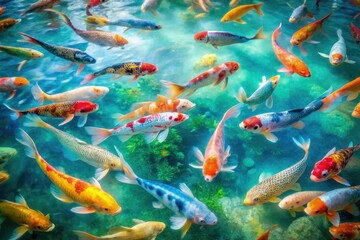 Obraz premium Long Exposure Watercolor Koi Fish Illustration - Stunning AI Generated Art