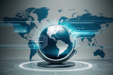 Fototapeta premium Globe Reinforced with Data Barrier and High-Tech Visuals in a Muted Setting for Enhanced Security and Openness in the Digital Network