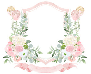 Blush Pink Gold Balloons Floral Watercolor Wedding Crest - Monogram Crest - Floral Luxury...