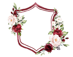 Burgundy blush Pink Floral Wedding Crest - Monogram Crest - Burgundy Floral Watercolor Wedding...