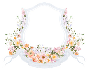 Orange Pink Yellow and White Watercolor Flower Wedding Crest - Monogram Crest - Floral Watercolor...